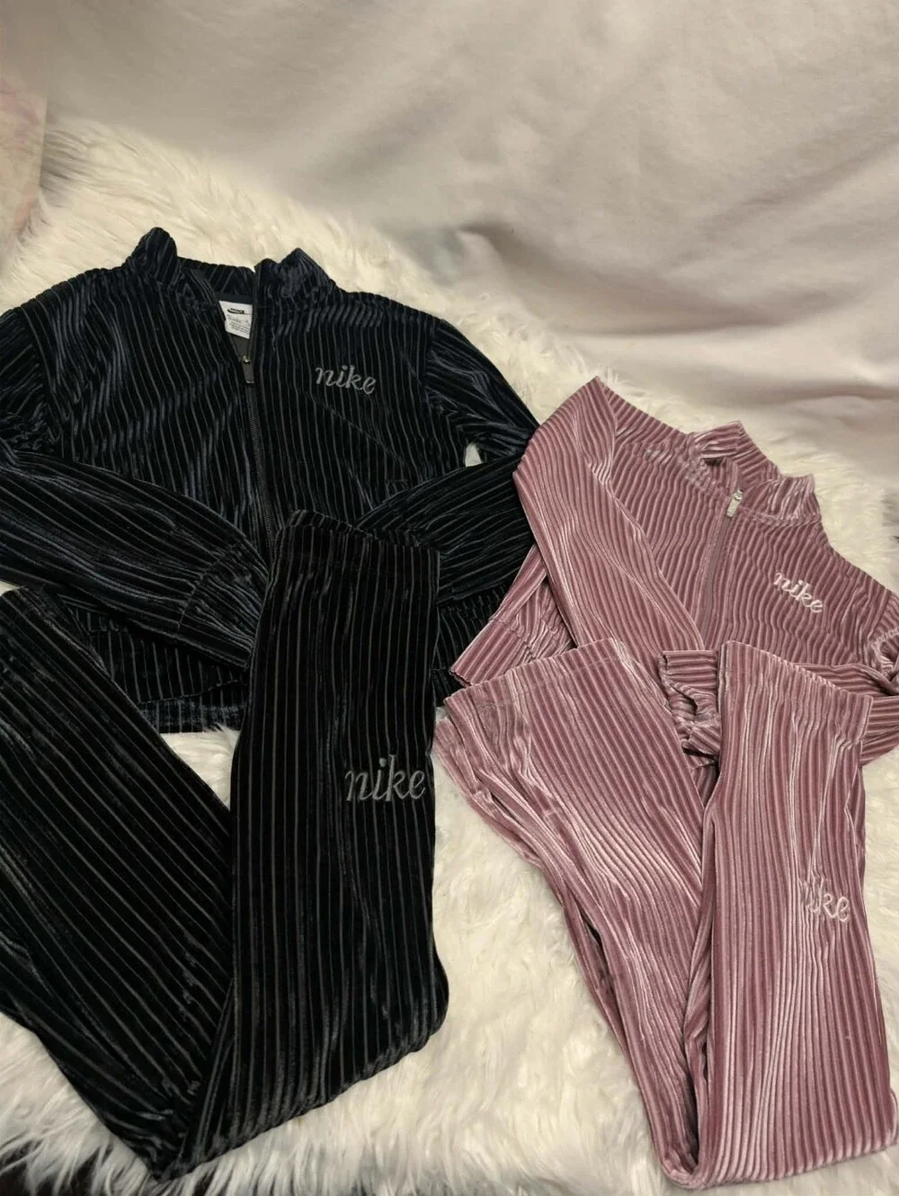 Nwot 4pc Nike Track Suit Zip Up Sets Velour Black And Rose Pink - Picture 3 of 6